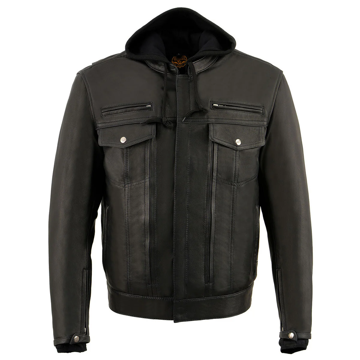 Milwaukee Leather MLM1537 Men's Black Leather ‘Utility Pocket’ Vented Jacket with Removable Hoodie - Image 7