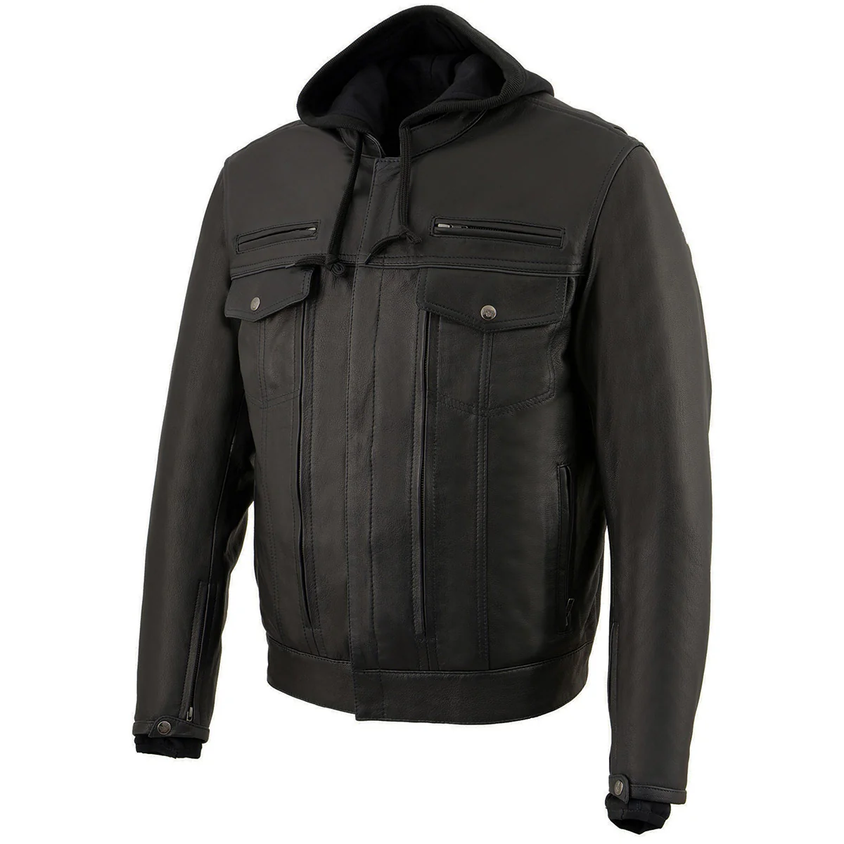 Milwaukee Leather MLM1537 Men's Black Leather ‘Utility Pocket’ Vented Jacket with Removable Hoodie - Image 9