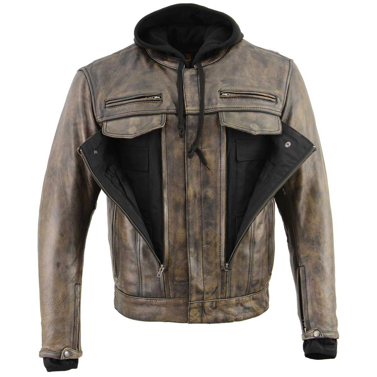 Milwaukee Leather MLM1538 Men's Distressed Brown Leather ‘Utility Pocket’ Vented Jacket with Removable Hoodie - Image 4