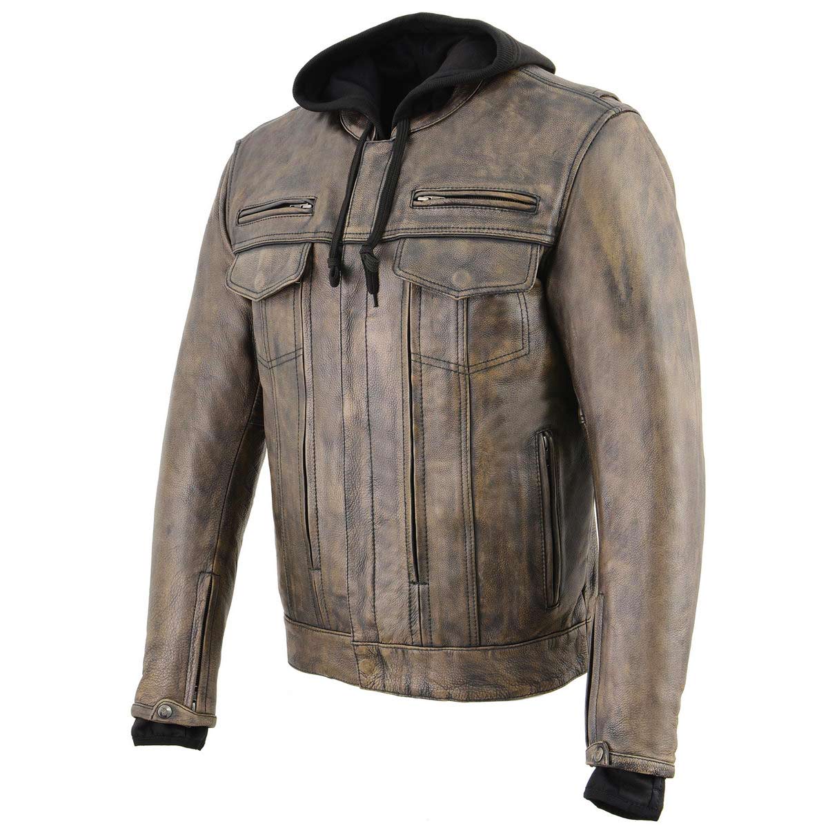Milwaukee Leather MLM1538 Men's Distressed Brown Leather ‘Utility Pocket’ Vented Jacket with Removable Hoodie - Image 9