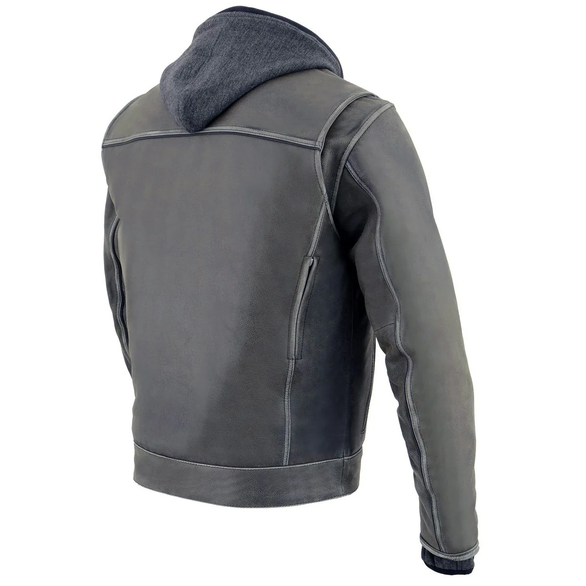 Milwaukee Leather MLM1539 Men's Distressed Grey Leather ‘Utility Pocket’ Vented Jacket with Removable Hoodie - Image 11