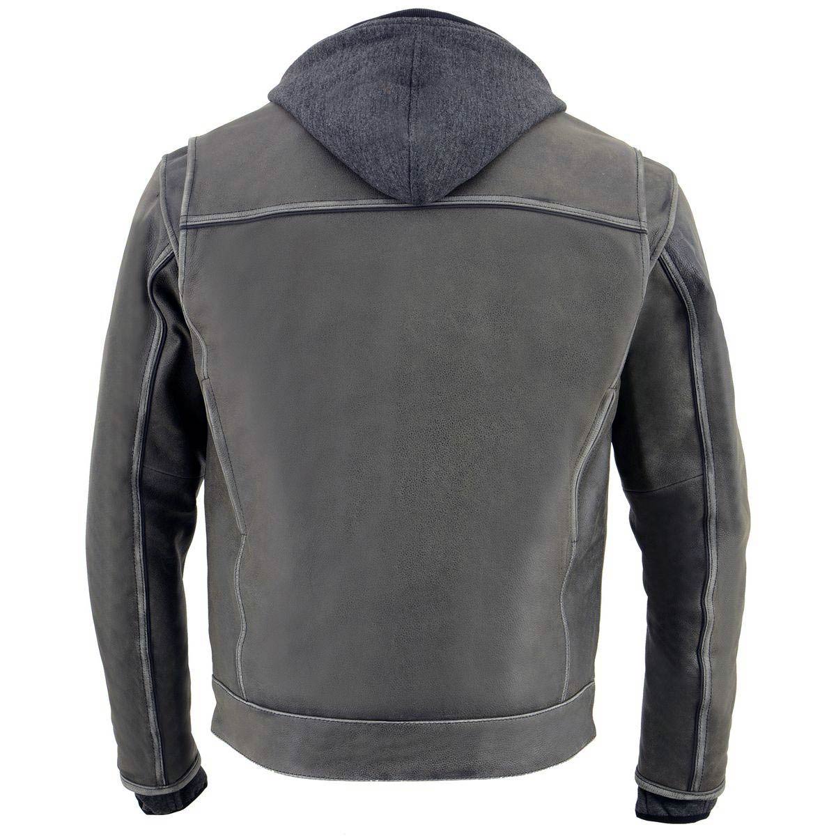 Milwaukee Leather MLM1539 Men's Distressed Grey Leather ‘Utility Pocket’ Vented Jacket with Removable Hoodie - Image 2