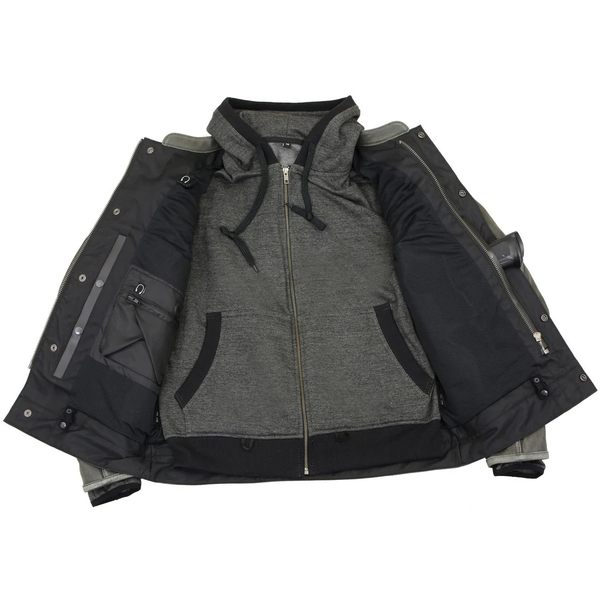 Milwaukee Leather MLM1539 Men's Distressed Grey Leather ‘Utility Pocket’ Vented Jacket with Removable Hoodie - Image 4
