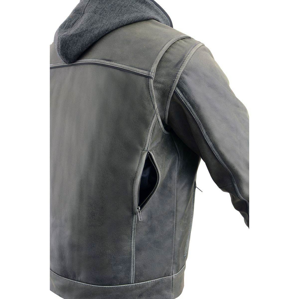 Milwaukee Leather MLM1539 Men's Distressed Grey Leather ‘Utility Pocket’ Vented Jacket with Removable Hoodie - Image 5