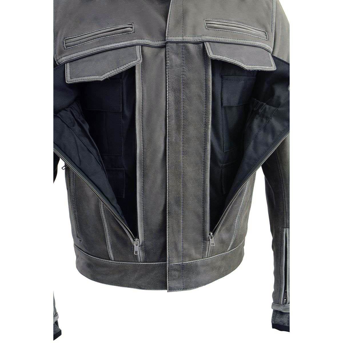 Milwaukee Leather MLM1539 Men's Distressed Grey Leather ‘Utility Pocket’ Vented Jacket with Removable Hoodie - Image 6