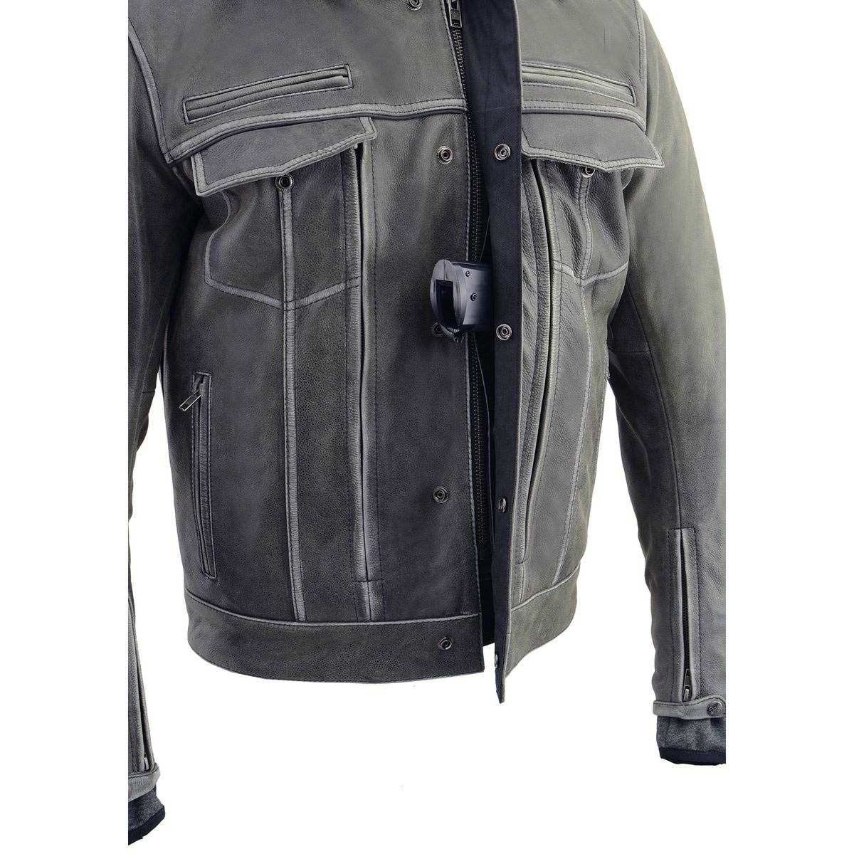 Milwaukee Leather MLM1539 Men's Distressed Grey Leather ‘Utility Pocket’ Vented Jacket with Removable Hoodie - Image 7