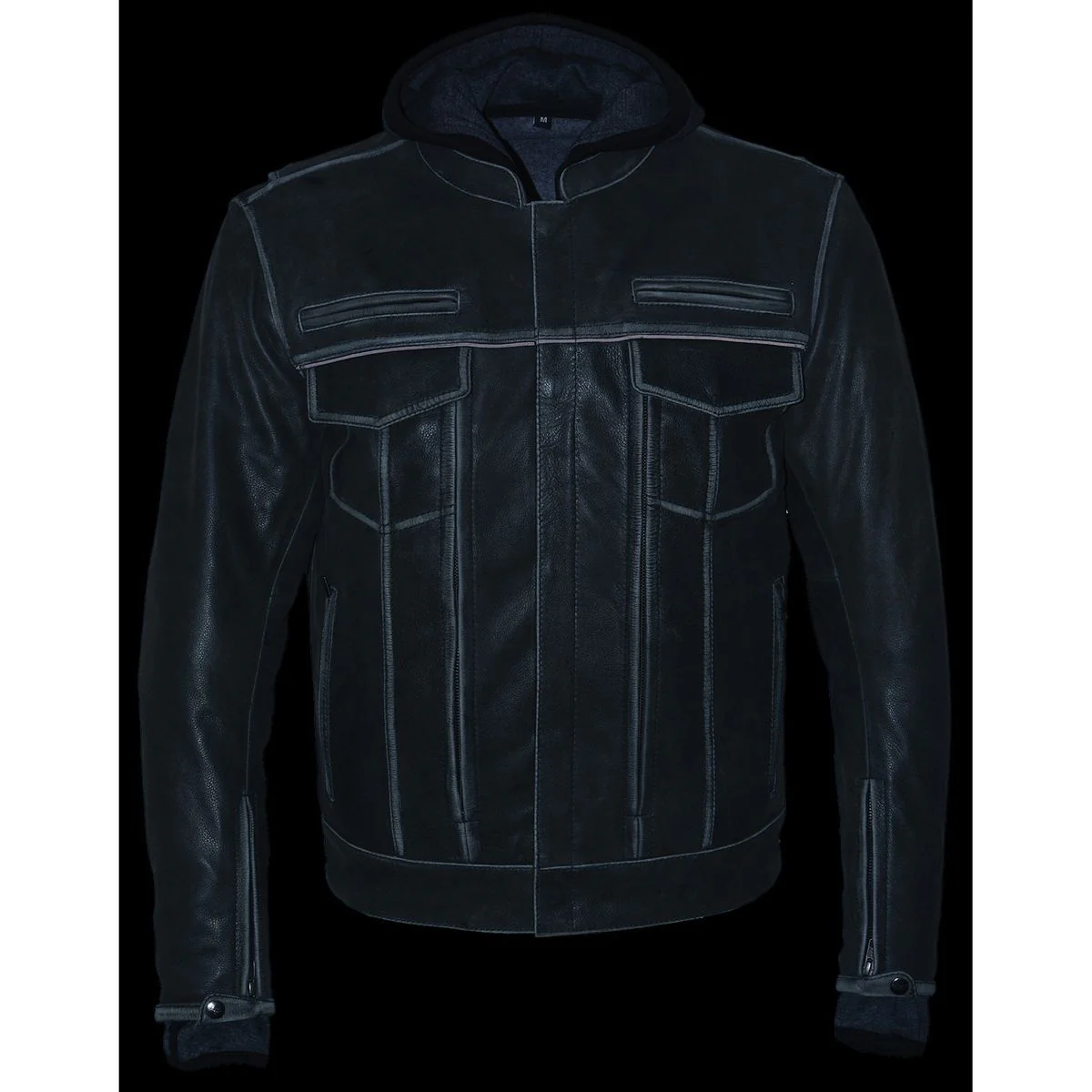 Milwaukee Leather MLM1539 Men's Distressed Grey Leather ‘Utility Pocket’ Vented Jacket with Removable Hoodie - Image 9