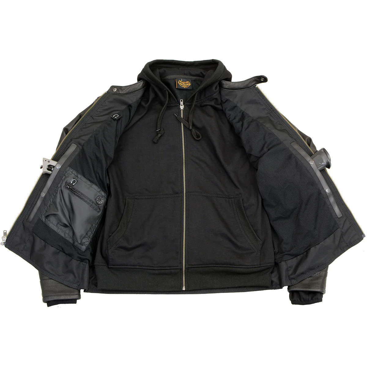 Milwaukee Leather MLM1552 Men's Black Leather ‘Utility Pocket’ Vented Scooter Style Motorcycle Jacket w/ Hoodie - Image 4