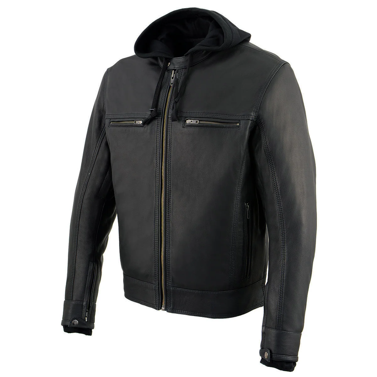 Milwaukee Leather MLM1552 Men's Black Leather ‘Utility Pocket’ Vented Scooter Style Motorcycle Jacket w/ Hoodie - Image 5