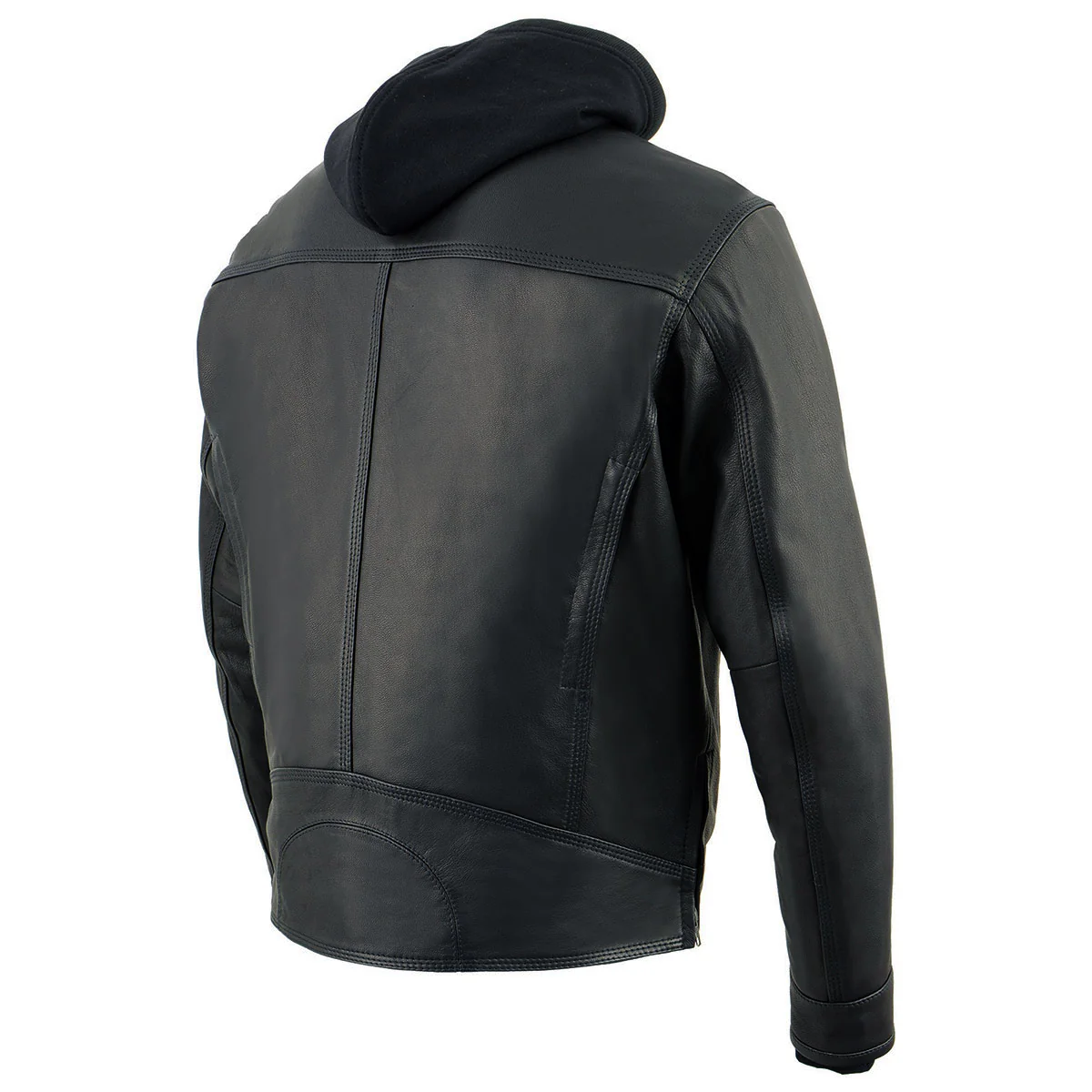 Milwaukee Leather MLM1552 Men's Black Leather ‘Utility Pocket’ Vented Scooter Style Motorcycle Jacket w/ Hoodie - Image 6