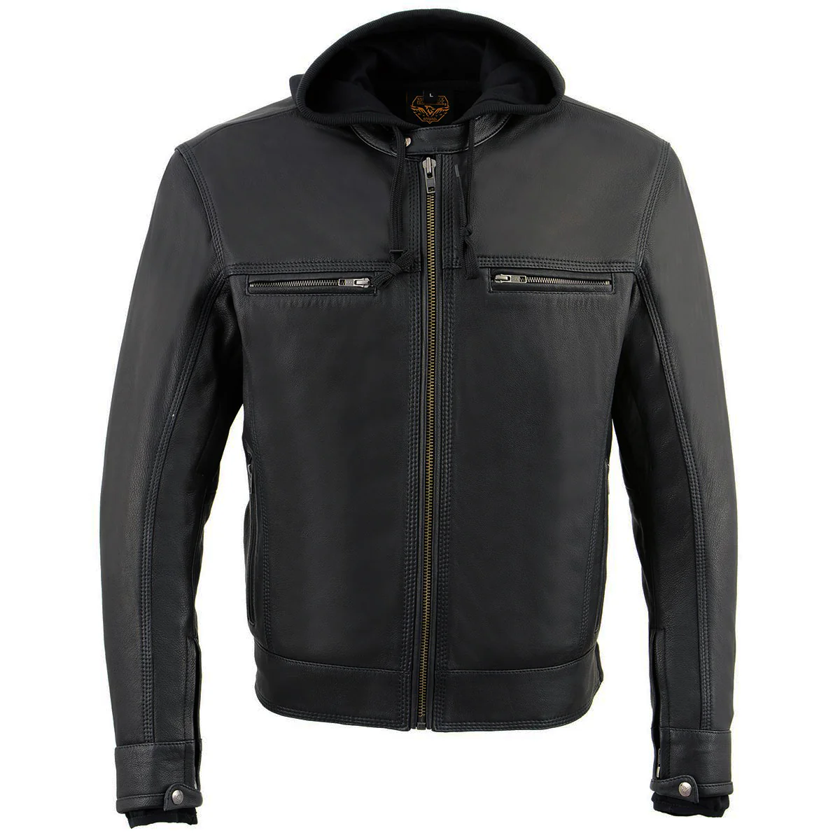 Milwaukee Leather MLM1552 Men's Black Leather ‘Utility Pocket’ Vented Scooter Style Motorcycle Jacket w/ Hoodie - Image 7