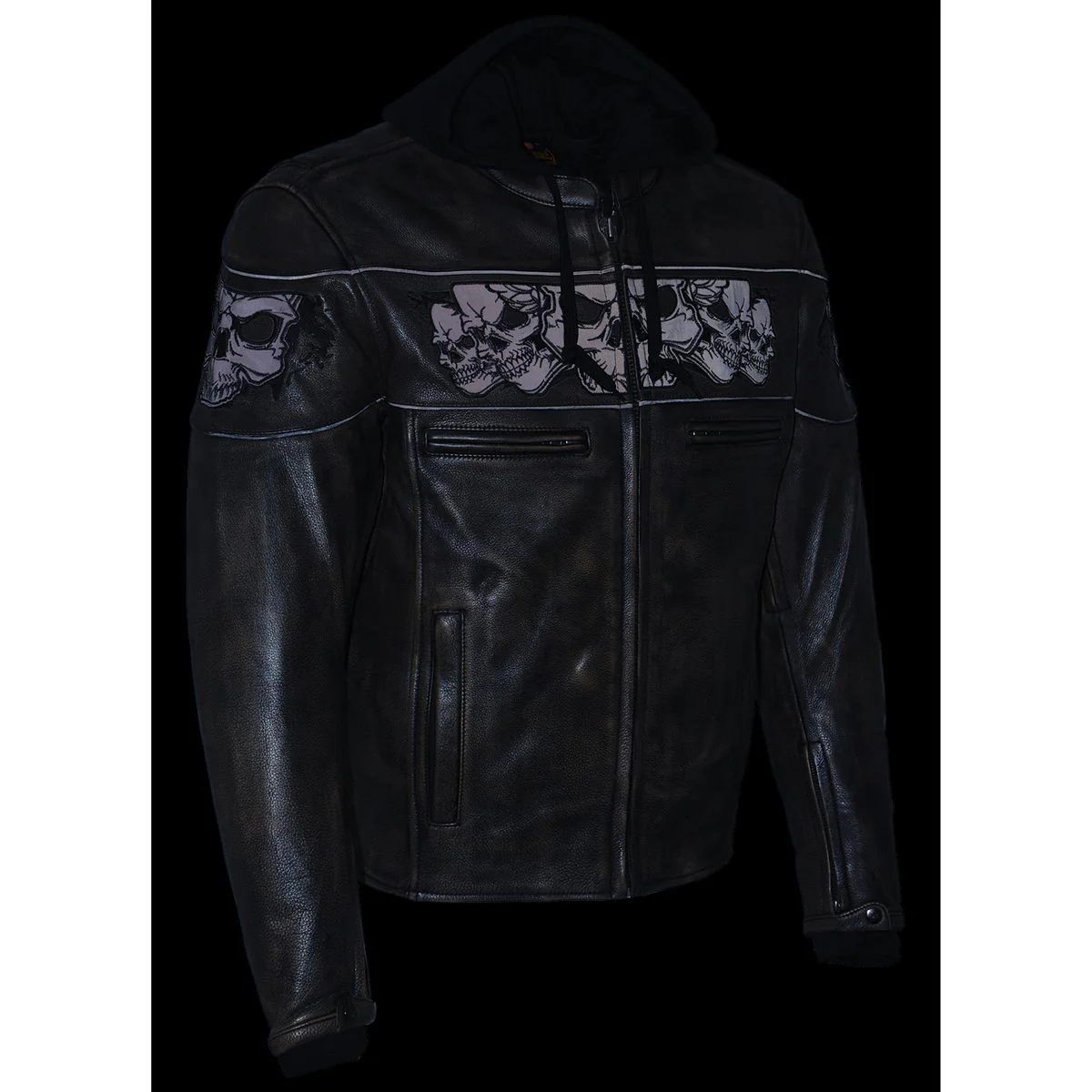 Milwaukee Leather MLM1561 Men's Distressed Brown Leather Jacket with Reflective Skulls - Image 10