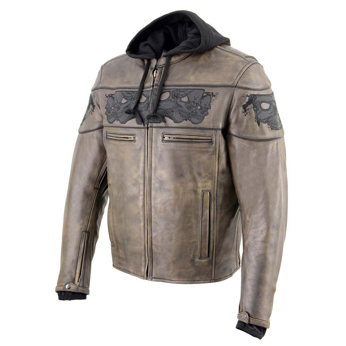 Milwaukee Leather MLM1561 Men's Distressed Brown Leather Jacket with Reflective Skulls - Image 11