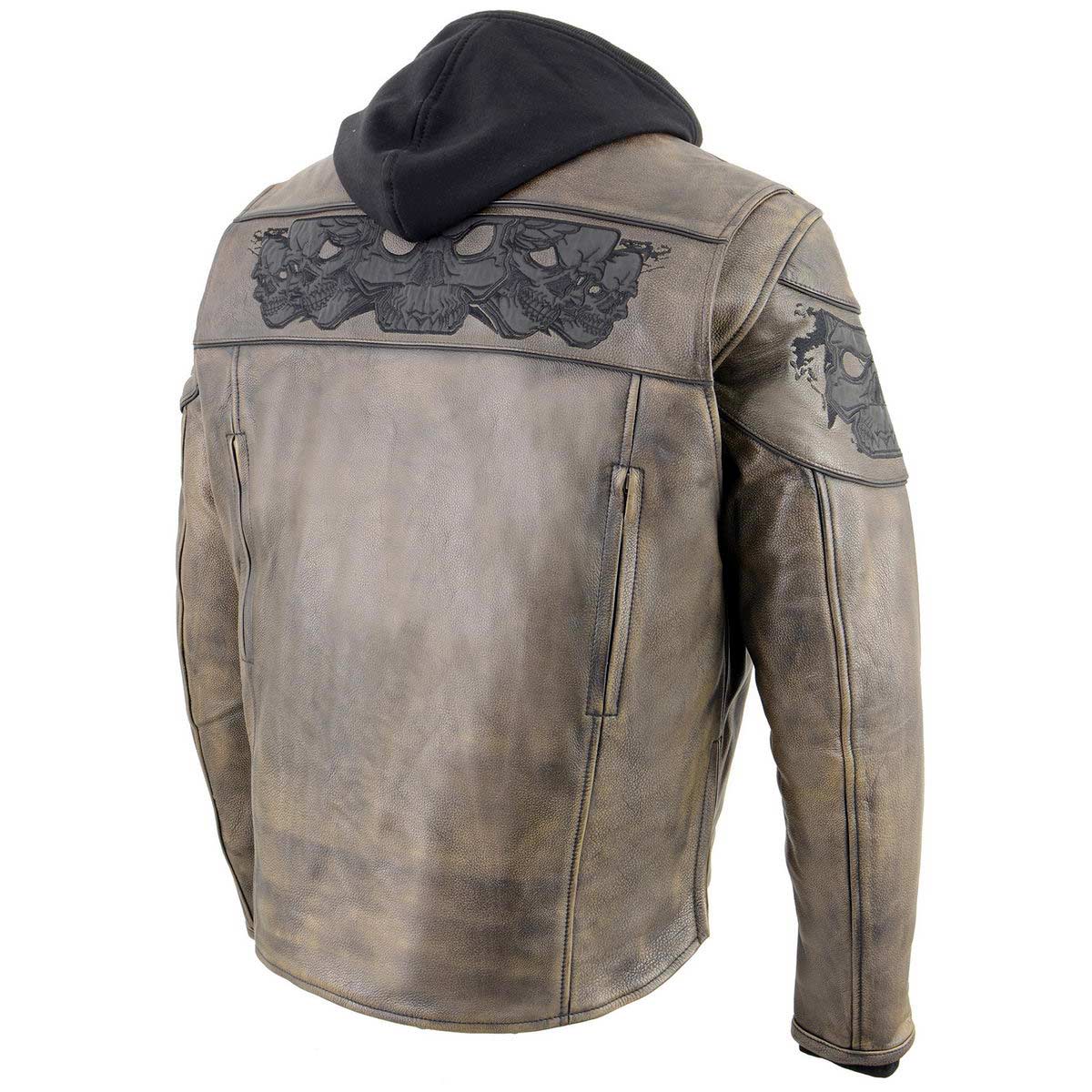 Milwaukee Leather MLM1561 Men's Distressed Brown Leather Jacket with Reflective Skulls - Image 12
