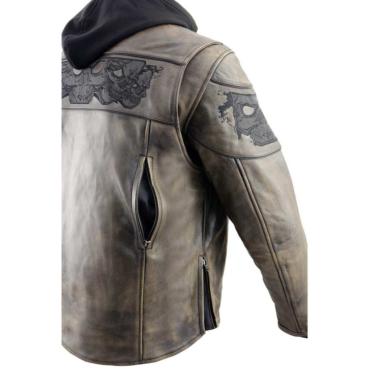 Milwaukee Leather MLM1561 Men's Distressed Brown Leather Jacket with Reflective Skulls - Image 13