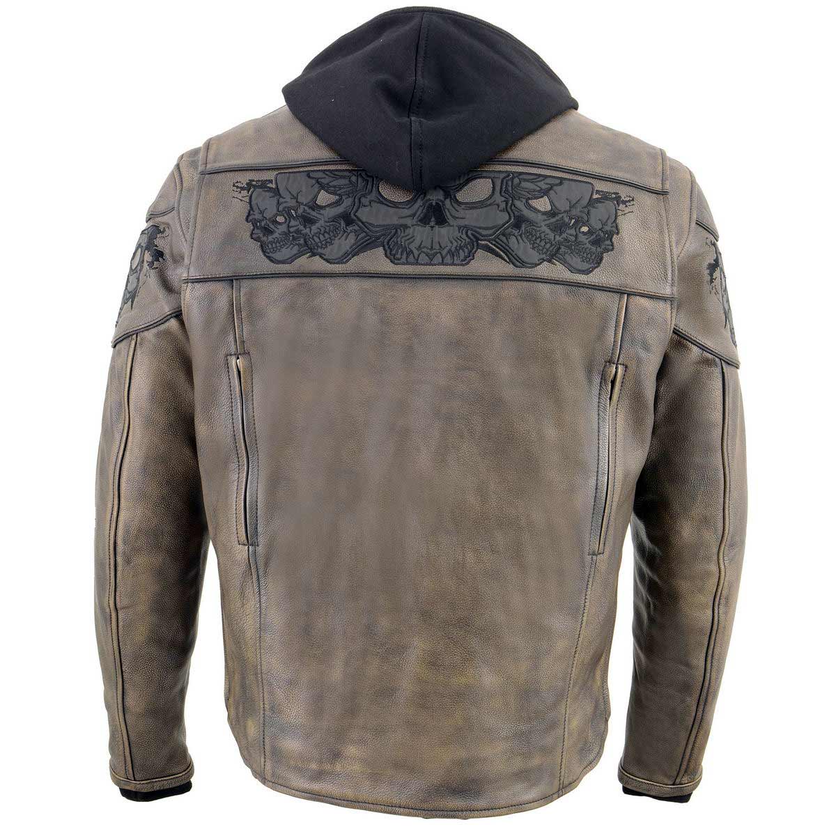 Milwaukee Leather MLM1561 Men's Distressed Brown Leather Jacket with Reflective Skulls - Image 2