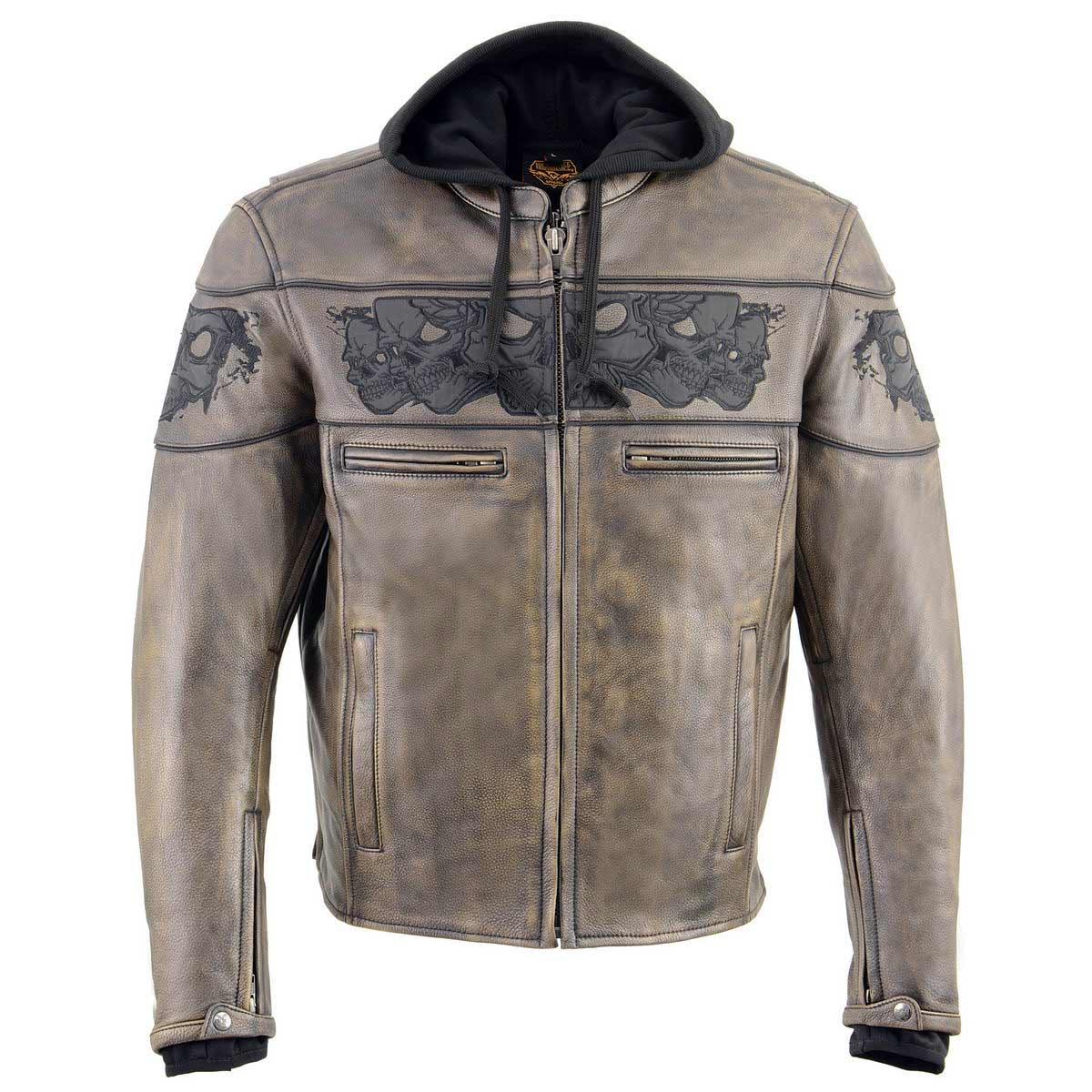 Milwaukee Leather MLM1561 Men's Distressed Brown Leather Jacket with Reflective Skulls - Image 5