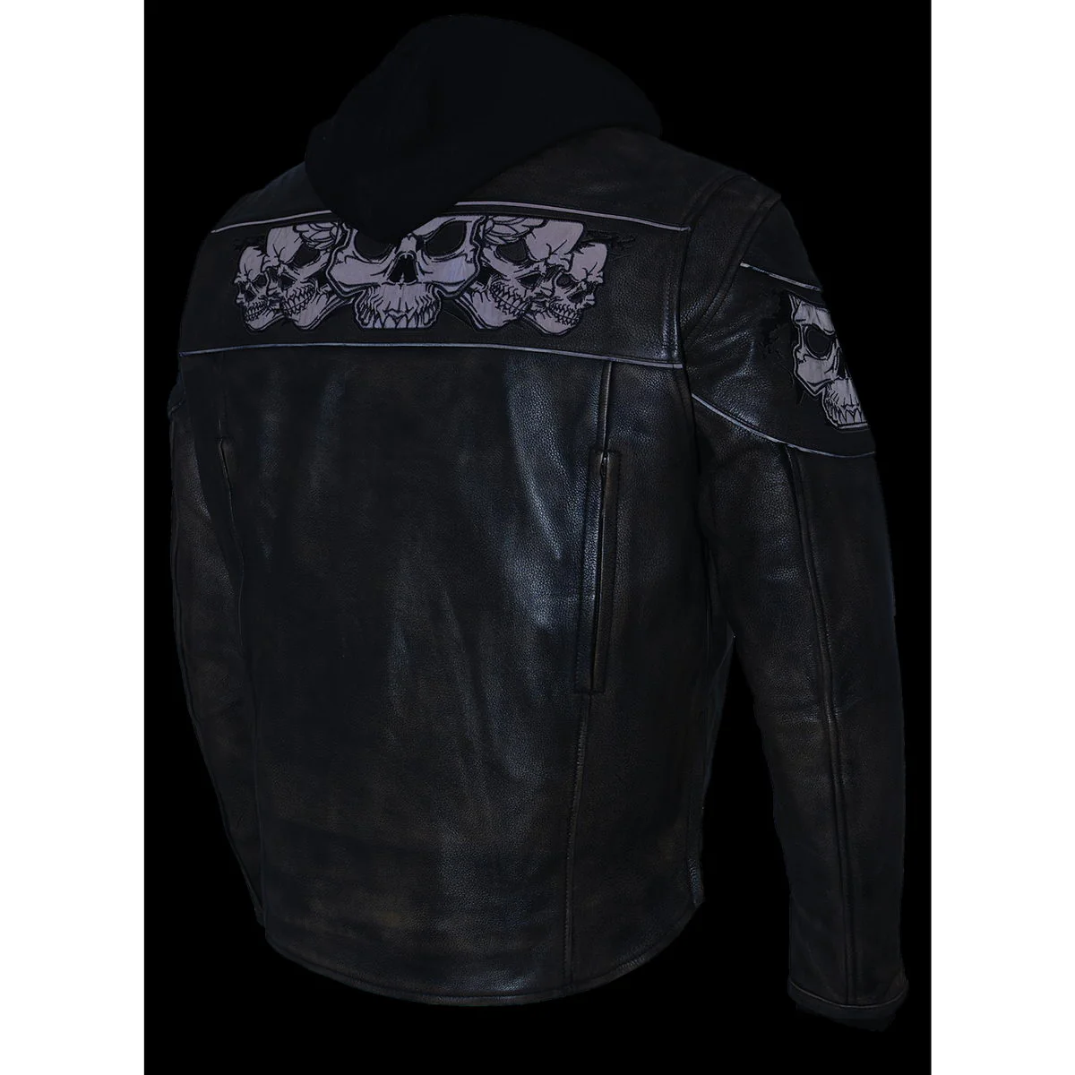 Milwaukee Leather MLM1561 Men's Distressed Brown Leather Jacket with Reflective Skulls - Image 7