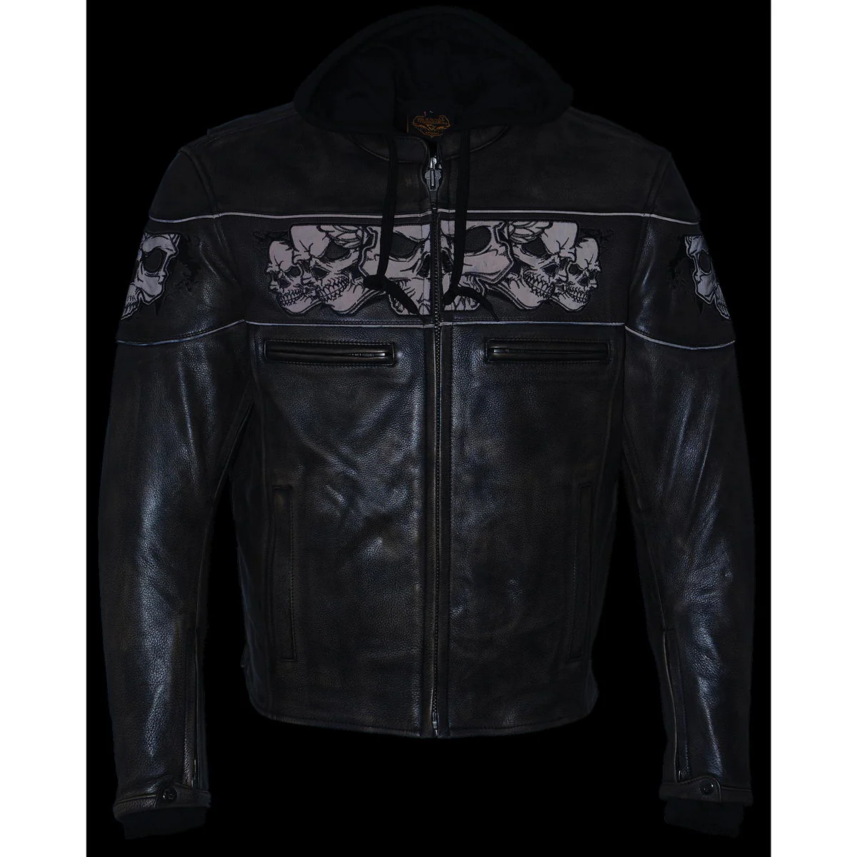 Milwaukee Leather MLM1561 Men's Distressed Brown Leather Jacket with Reflective Skulls - Image 9