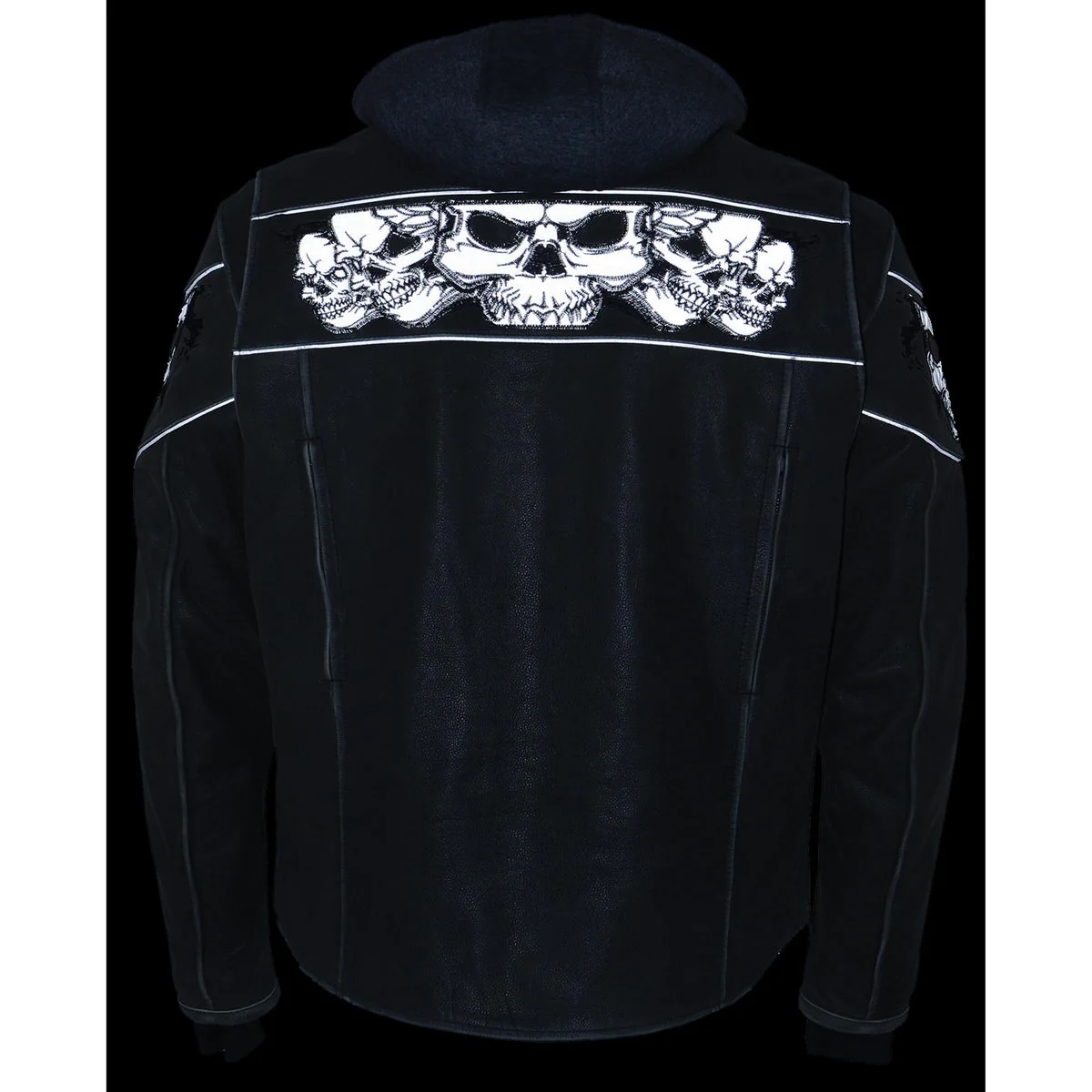 Milwaukee Leather MLM1562 Men's Distressed Grey Leather Jacket with Reflective Skulls - Image 12