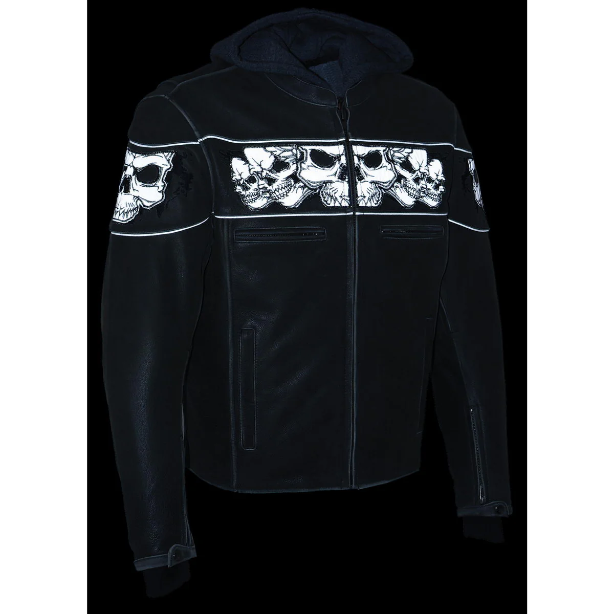 Milwaukee Leather MLM1562 Men's Distressed Grey Leather Jacket with Reflective Skulls - Image 7