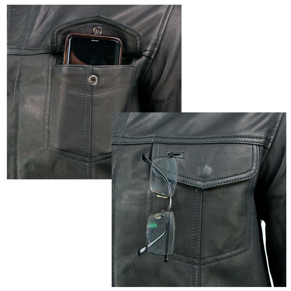 Milwaukee Leather MLM1604 Men's Stand-Up Collar Black Casual Biker Goat Skin Leather Shirt with Dual Closure - Image 9