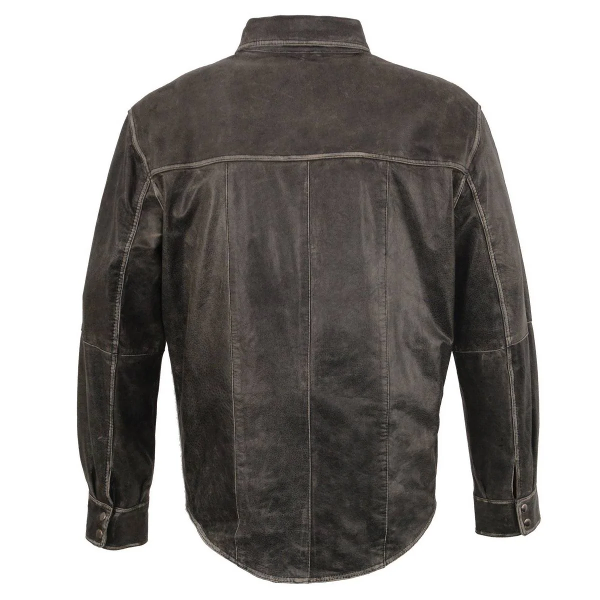 Milwaukee Leather MLM1605 Men's 'Button Down' Distressed Grey Lightweight Casual Biker Leather Shirt - Image 2