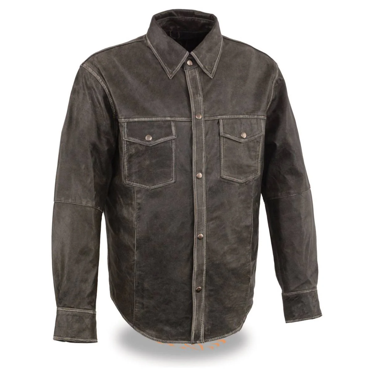 Milwaukee Leather MLM1605 Men's 'Button Down' Distressed Grey Lightweight Casual Biker Leather Shirt - Image 4