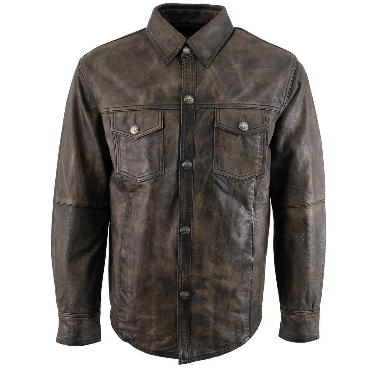 Milwaukee Leather MLM1613 Men's Distressed Brown Casual Biker Rider Leather Shirt w/ Vintage 5 Cent Buffalo Buttons - Image 10