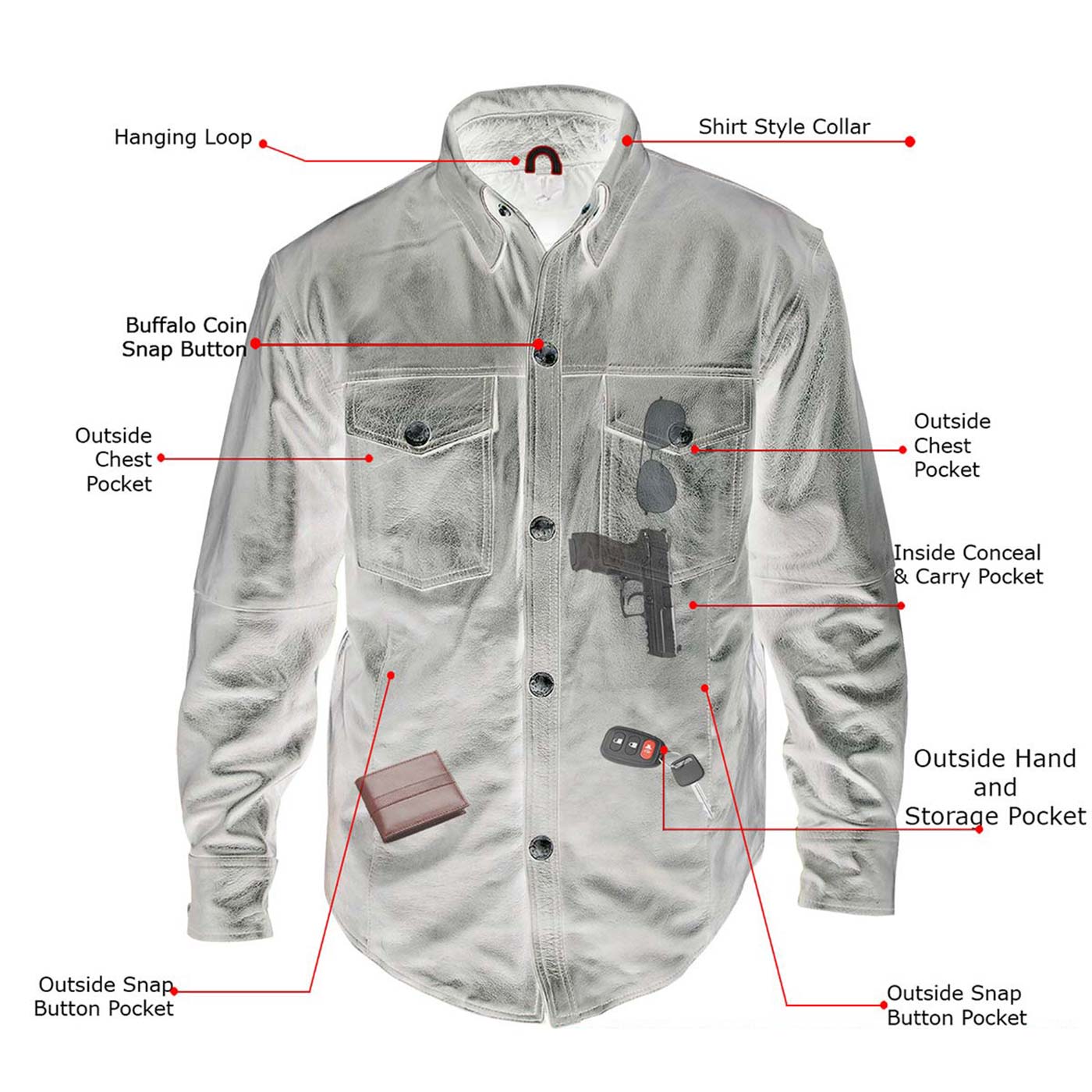 Milwaukee Leather MLM1613 Men's Distressed Brown Casual Biker Rider Leather Shirt w/ Vintage 5 Cent Buffalo Buttons - Image 6