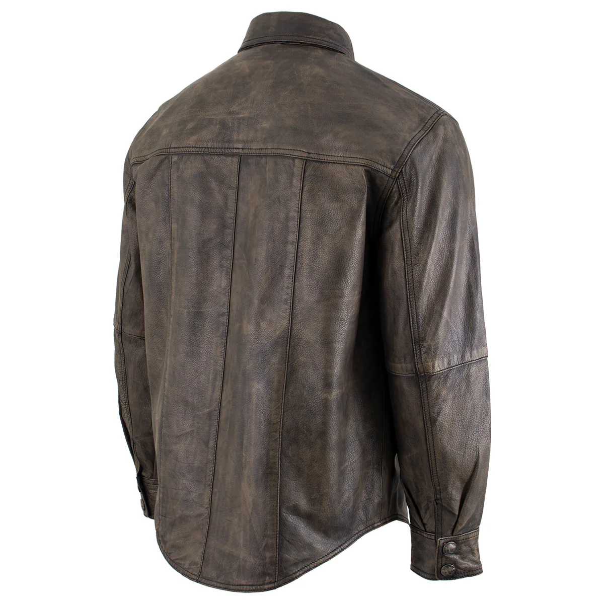 Milwaukee Leather MLM1613 Men's Distressed Brown Casual Biker Rider Leather Shirt w/ Vintage 5 Cent Buffalo Buttons - Image 7