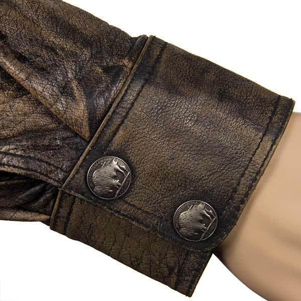 Milwaukee Leather MLM1613 Men's Distressed Brown Casual Biker Rider Leather Shirt w/ Vintage 5 Cent Buffalo Buttons - Image 8