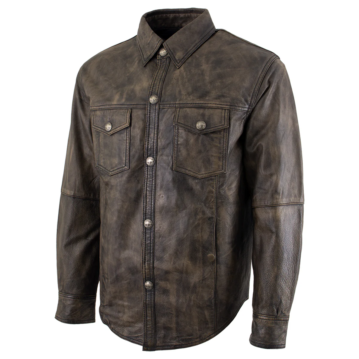 Milwaukee Leather MLM1613 Men's Distressed Brown Casual Biker Rider Leather Shirt w/ Vintage 5 Cent Buffalo Buttons - Image 9