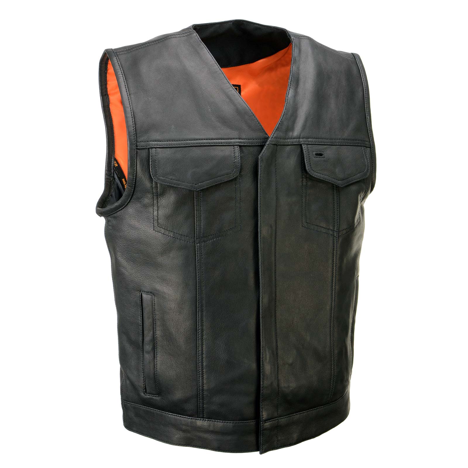 Milwaukee Leather MLM3503 Men's Pursuit Black Premium Goat Leather V Neck Club Style Motorcycle Rider Vest - Image 11