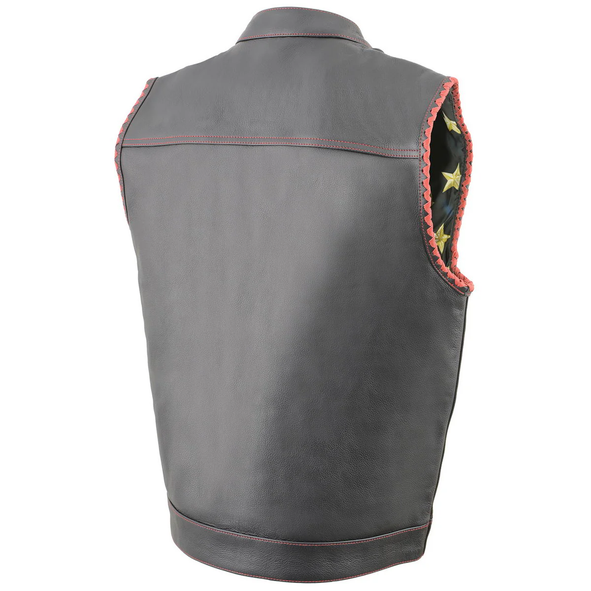 Milwaukee Leather MLM3506 Men's Black Premium Leather Vest - Old Glory Laced Armholes Red Stitching Club Style Vest - Image 12