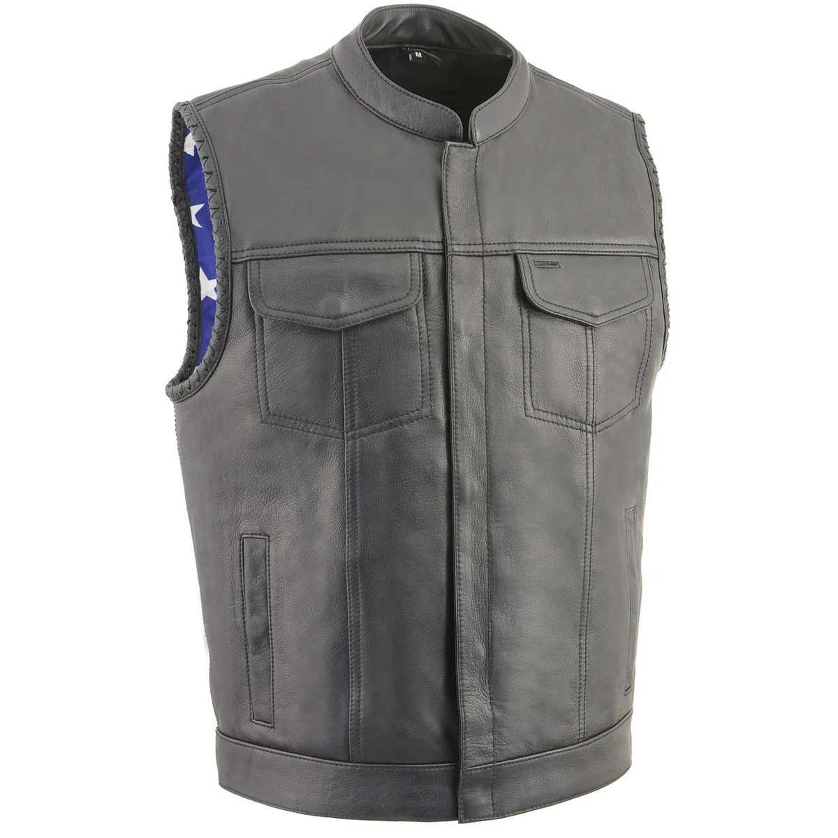 Milwaukee Leather MLM3508 Men's Black Premium Leather Vest - Old Glory Laced Armholes Black Stitching Club Style Vest - Image 11