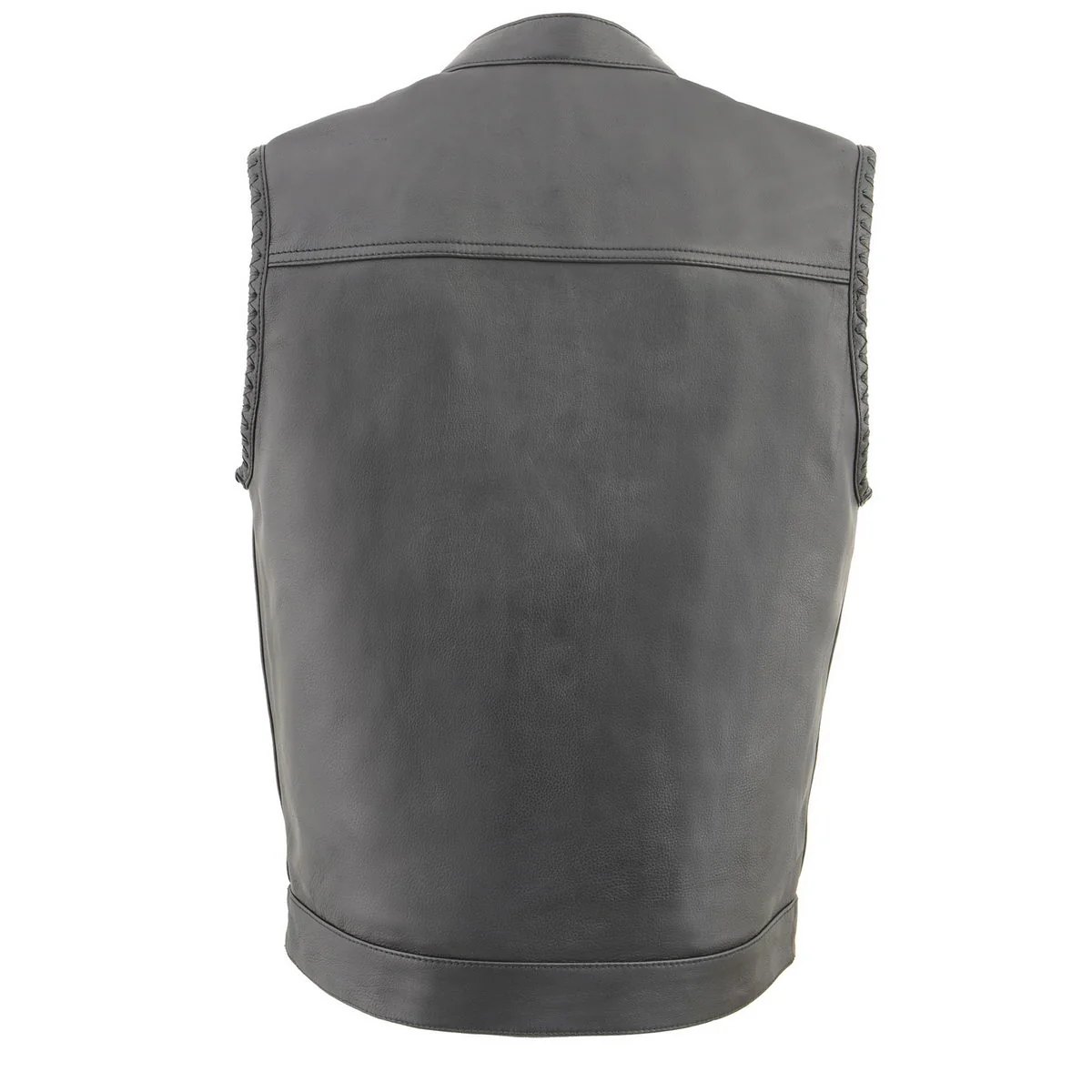 Milwaukee Leather MLM3508 Men's Black Premium Leather Vest - Old Glory Laced Armholes Black Stitching Club Style Vest - Image 2