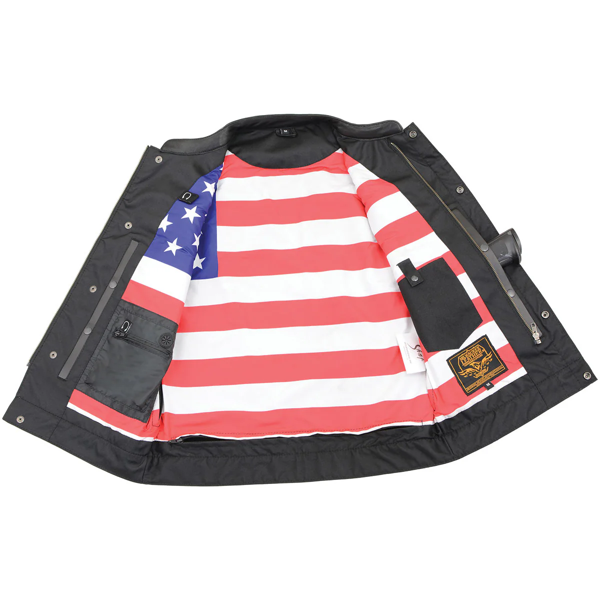 Milwaukee Leather MLM3508 Men's Black Premium Leather Vest - Old Glory Laced Armholes Black Stitching Club Style Vest - Image 8