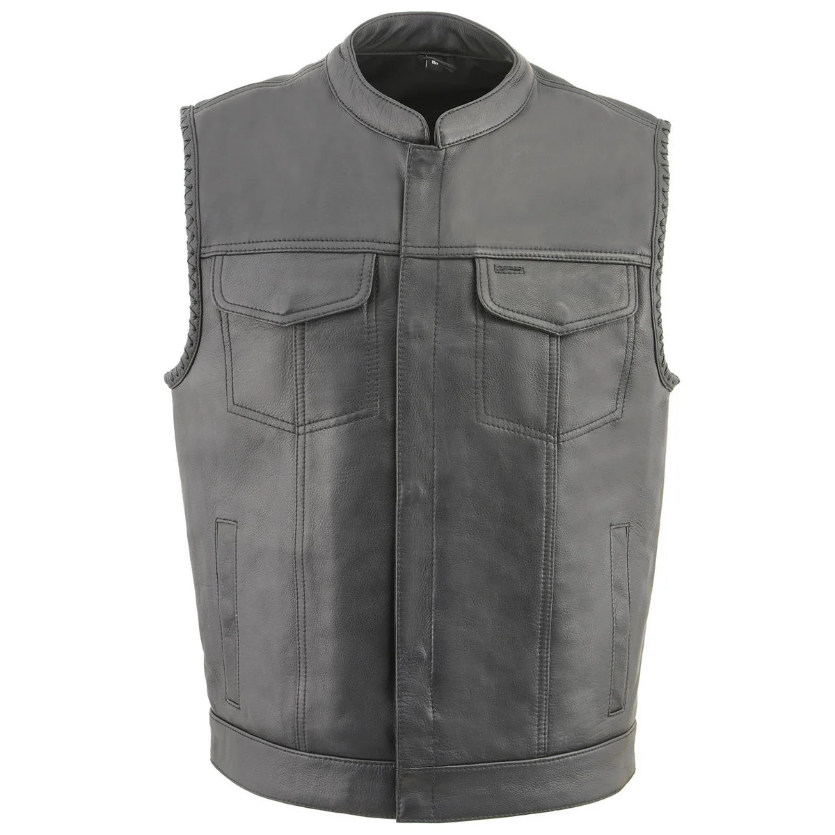 Milwaukee Leather MLM3508 Men's Black Premium Leather Vest - Old Glory Laced Armholes Black Stitching Club Style Vest - Image 9