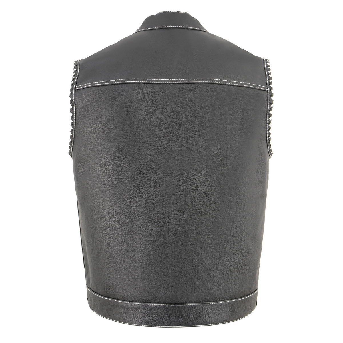 Milwaukee Leather MLM3509 Men's Black Premium Leather Vest - Old Glory Laced Armholes White Stitching Club Style Vest - Image 2