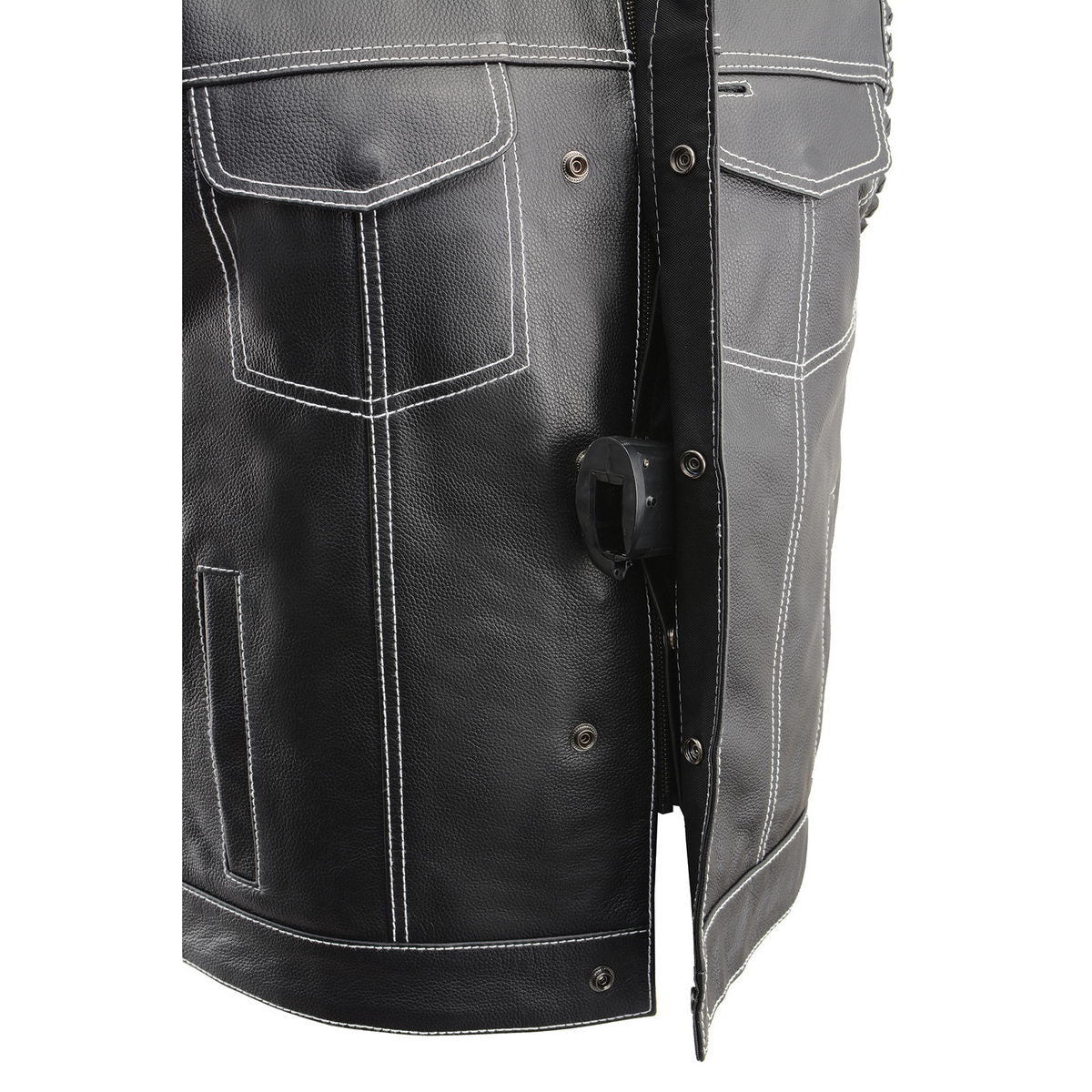 Milwaukee Leather MLM3509 Men's Black Premium Leather Vest - Old Glory Laced Armholes White Stitching Club Style Vest - Image 6