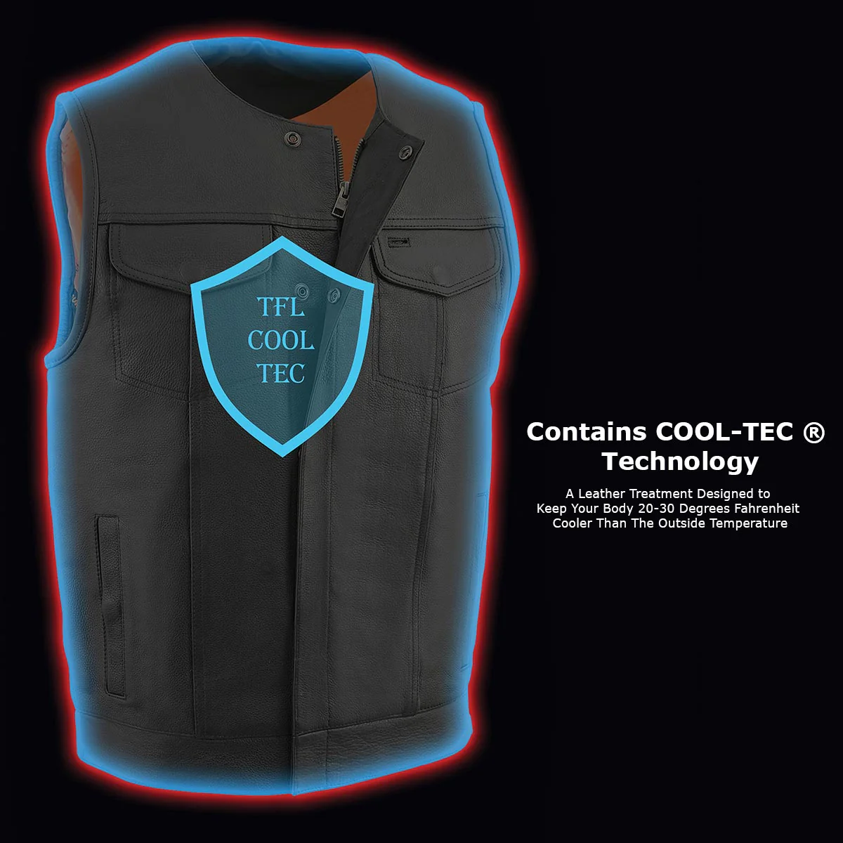 Milwaukee Leather Men's MLM3515 Black Premium Collarless Club Style Motorcycle Vest w/ Cool-Tec Leather Treatment - Image 13