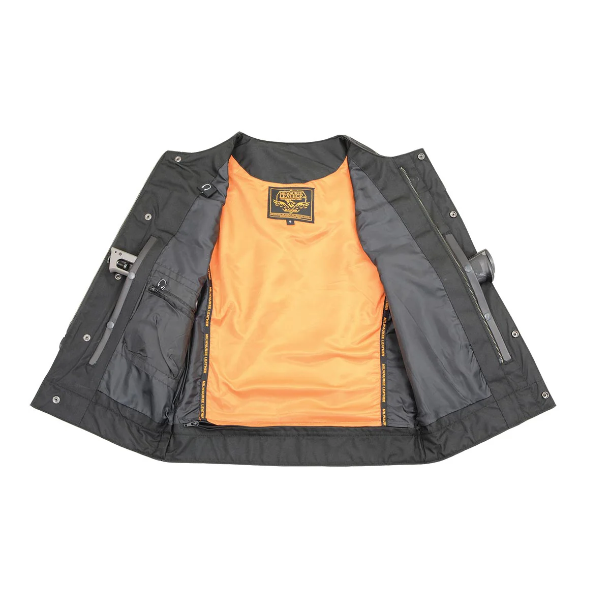 Milwaukee Leather Men's MLM3515 Black Premium Collarless Club Style Motorcycle Vest w/ Cool-Tec Leather Treatment - Image 8
