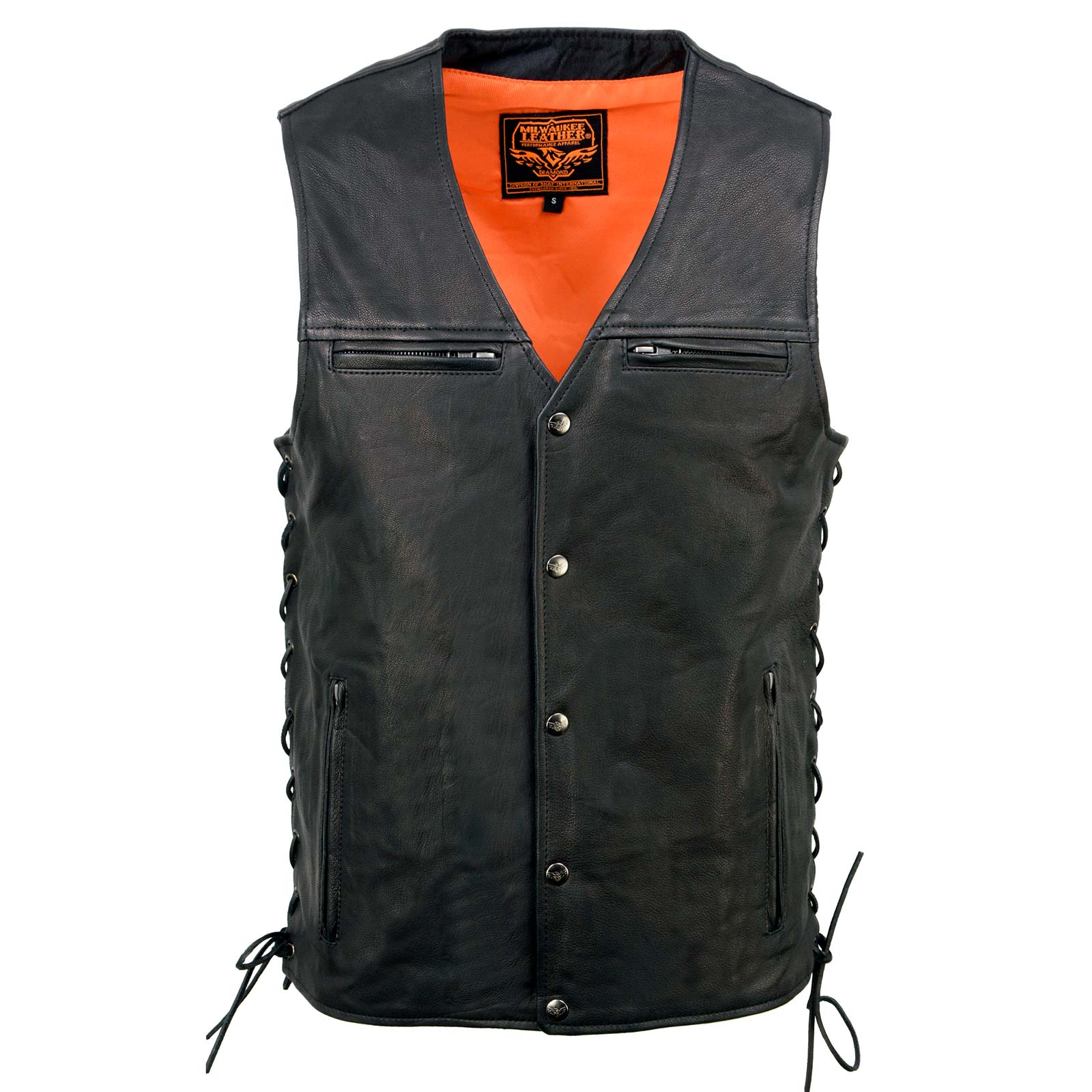 Milwaukee Leather MLM3517 Men's Black Premium Leather Classic V-Neck Side Lace Motorcycle Rider Vest - Image 10