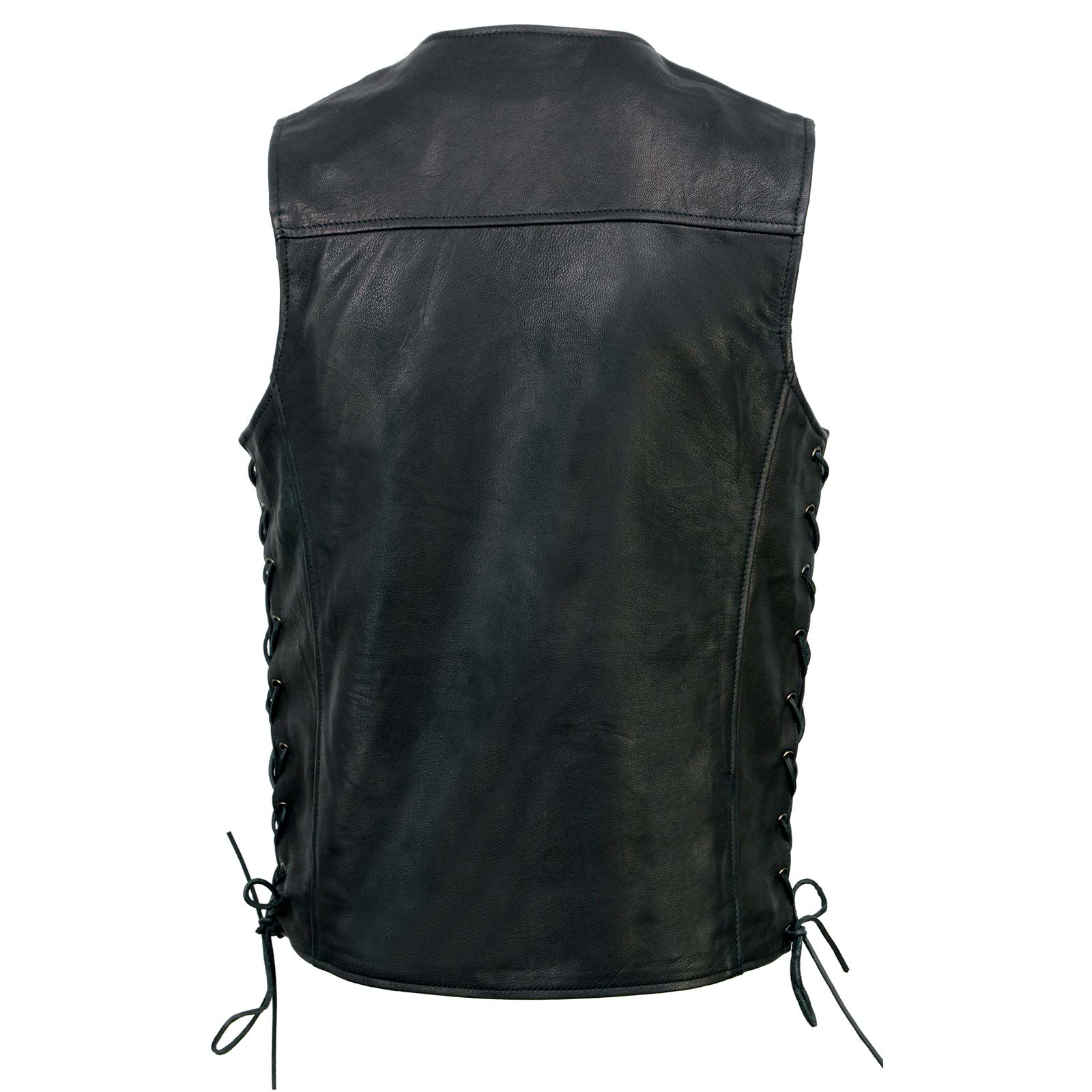 Milwaukee Leather MLM3517 Men's Black Premium Leather Classic V-Neck Side Lace Motorcycle Rider Vest - Image 2