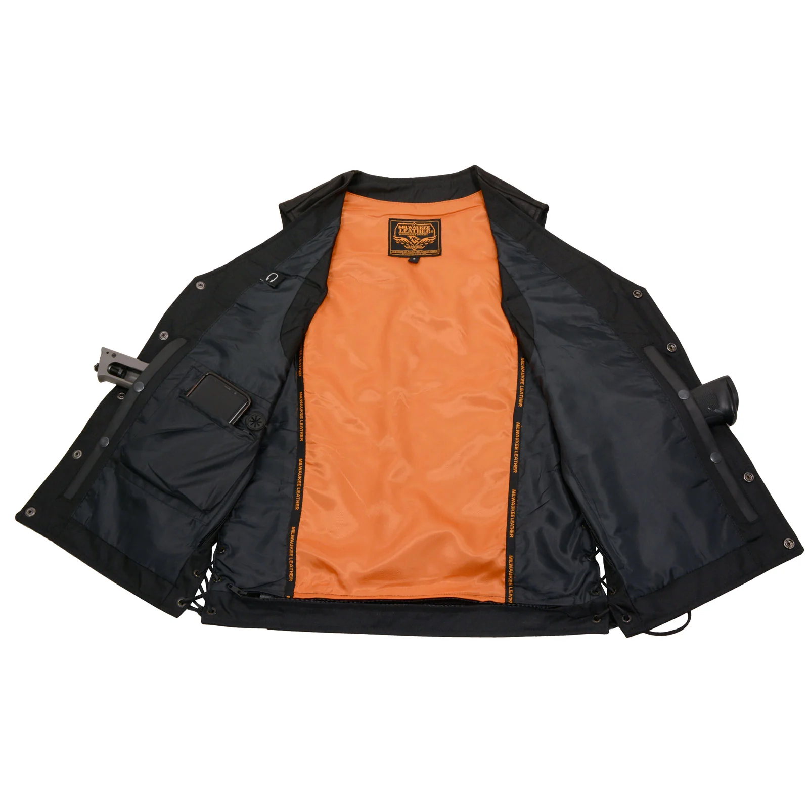 Milwaukee Leather MLM3517 Men's Black Premium Leather Classic V-Neck Side Lace Motorcycle Rider Vest - Image 6