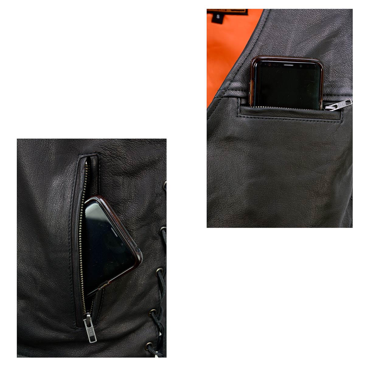 Milwaukee Leather MLM3517 Men's Black Premium Leather Classic V-Neck Side Lace Motorcycle Rider Vest - Image 7