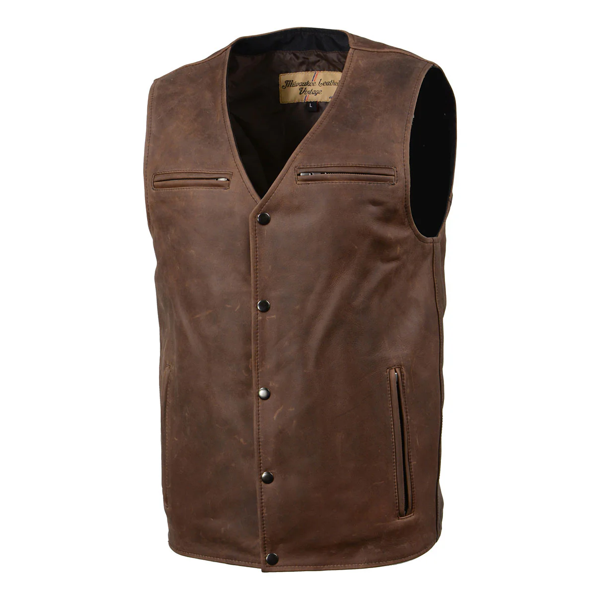 Milwaukee Leather MLM3518 Men's Gambler Snap Front Vintage Crazy Horse Brown Motorcycle Leather Vest - Image 14