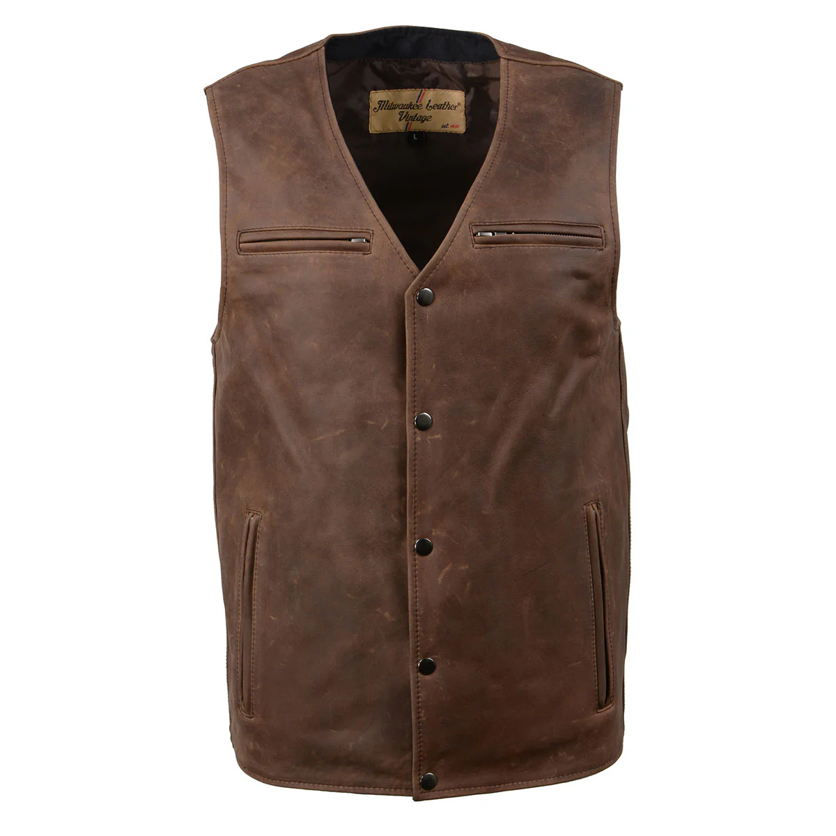 Milwaukee Leather MLM3518 Men's Gambler Snap Front Vintage Crazy Horse Brown Motorcycle Leather Vest - Image 15