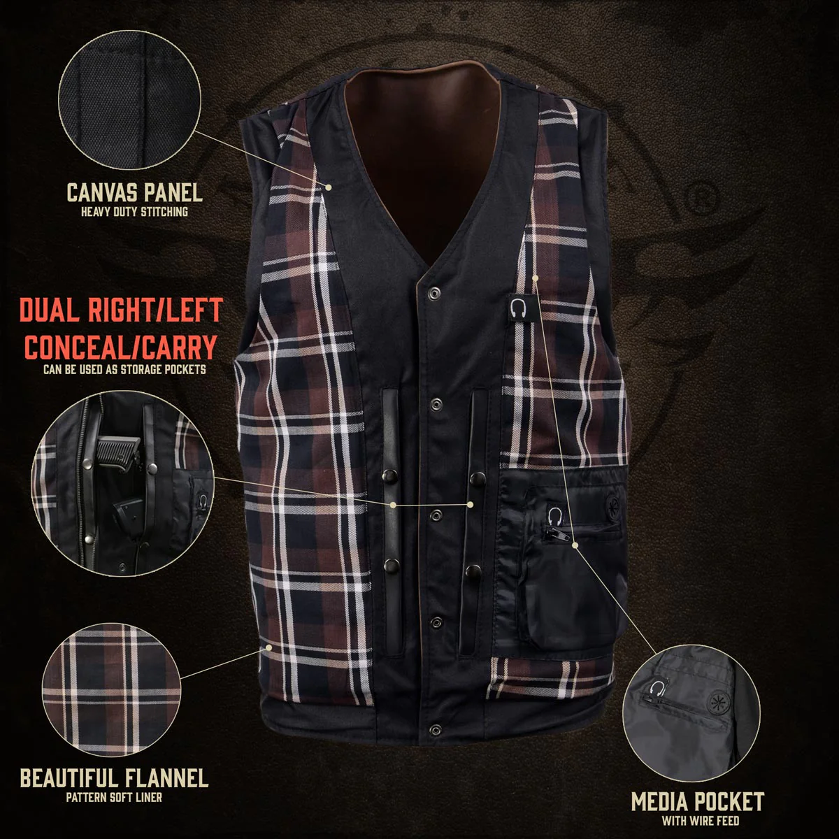 Milwaukee Leather MLM3518 Men's Gambler Snap Front Vintage Crazy Horse Brown Motorcycle Leather Vest - Image 4